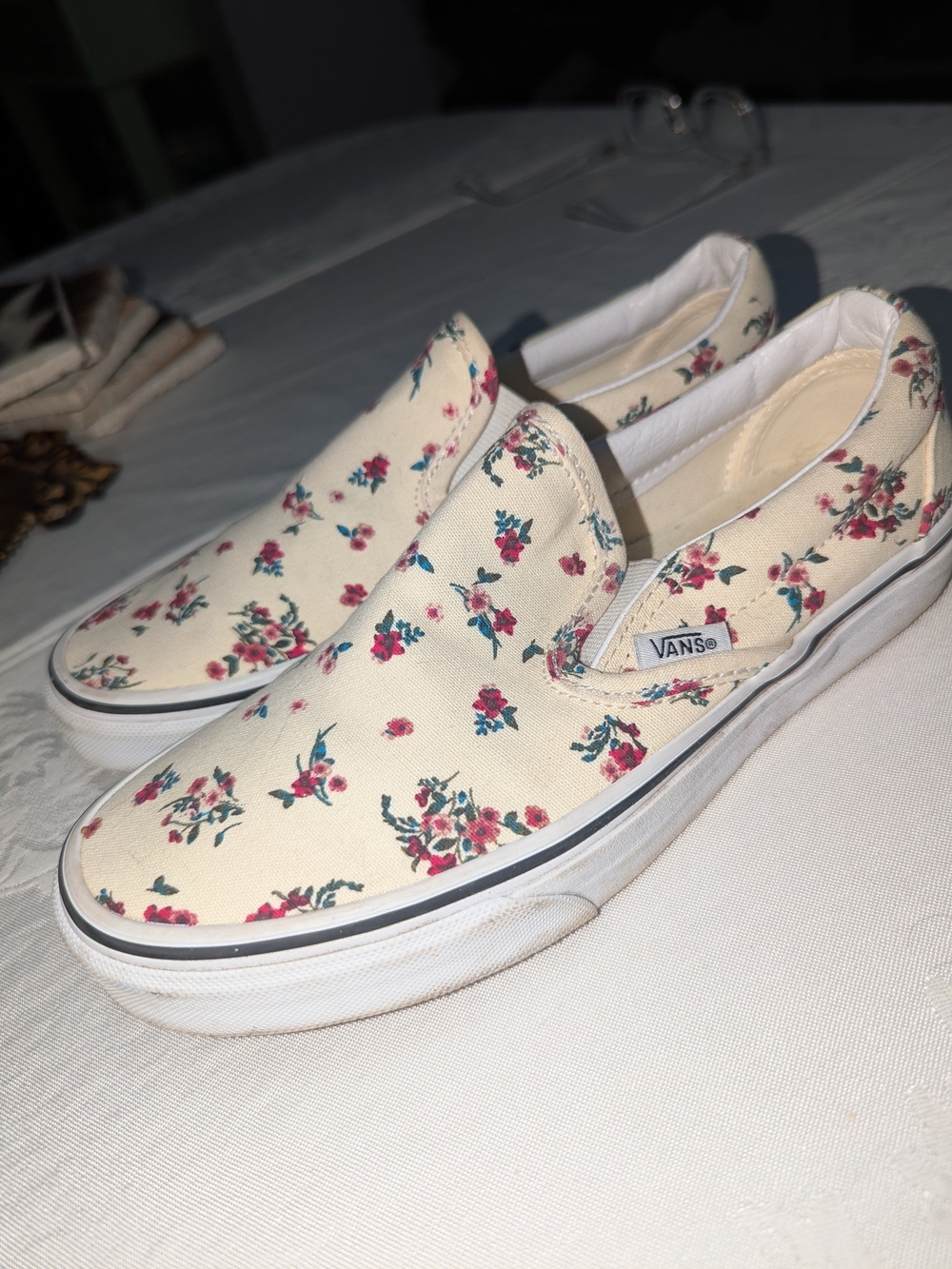 Vans Floral Slip-On Sneakers in Cream
